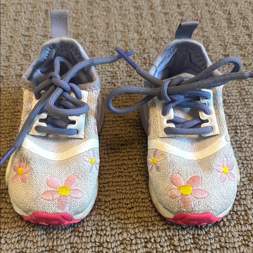 Adidas Pink and Blue Sneakers with Sporty Floral Design size 3